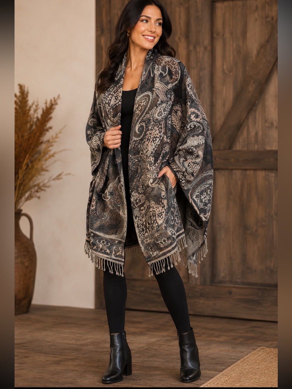 Soft Surroundings Fringed Poncho Sz M